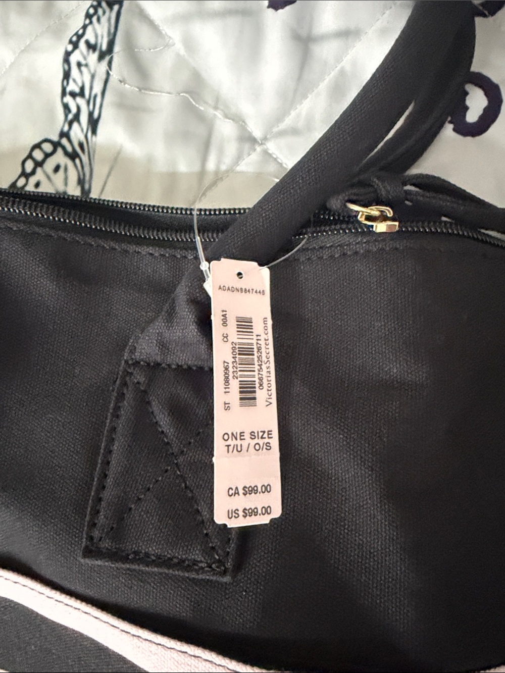 Victoria's Secret Black and Pink Striped Tote with Matching Pouch - Picture 2 of 5